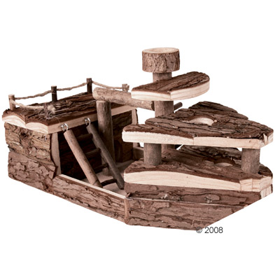 Barco de piratas de madera natural para roedores - - 39 x 21 x 19 cm (LxAnxAl)